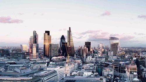 Image of the London city skyline at sunset