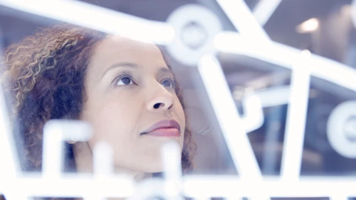 Woman-operating-digital-interface-technology