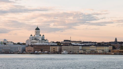 Sunset over Helsinki Cathedral in Finland