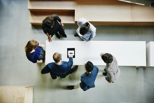 Co-workers working together at a table
