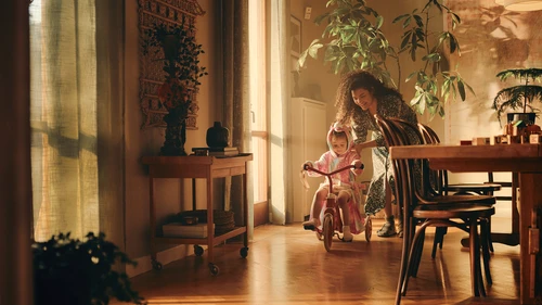parent and child in apartement