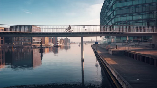 image of Copenhagen city harbor bike bridge