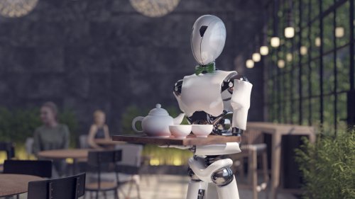 -a-humanoid-robot-waiter-carries-a-tray-of-food-and-drinks-in-a-restaurant