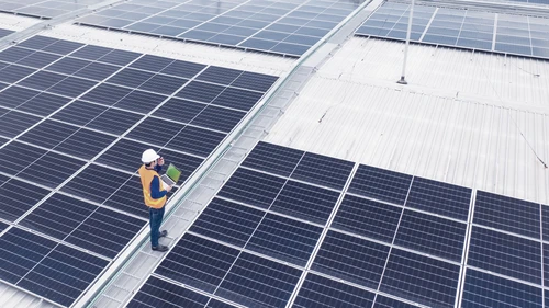 High angle view of solar power plant