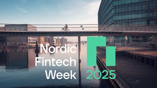 view over copenhagen with the fintech logo on top.