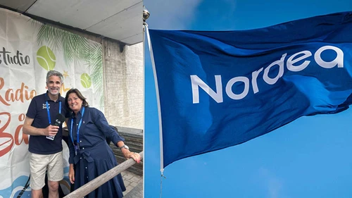 Nordeas Caroline Törnqvist intervjuas i radio Båstad. 