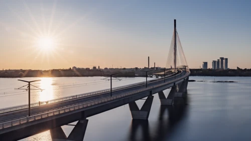 Kruunuvuorensilta bridge at sunset, the longest bridge in Finland, Helsinki 