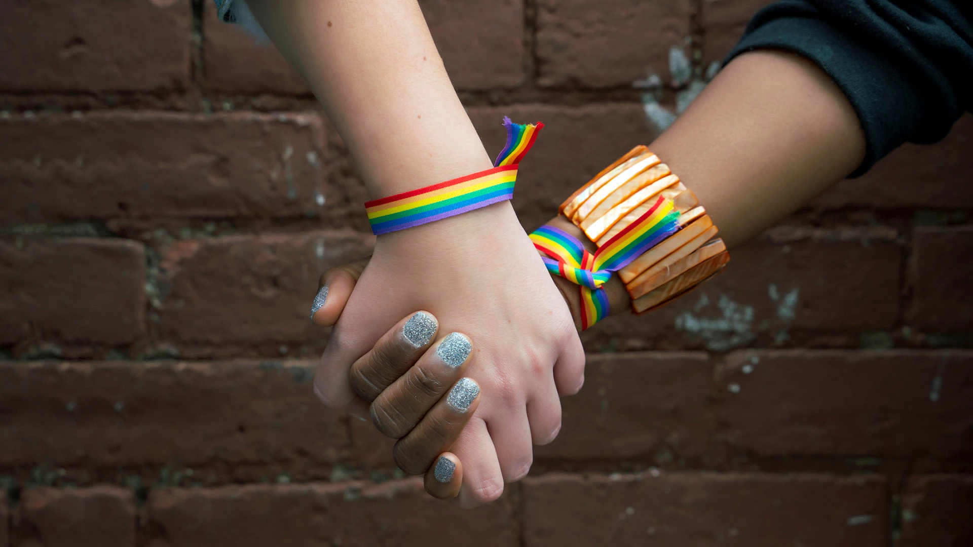 Multiracial LGTBI couple holding hands
