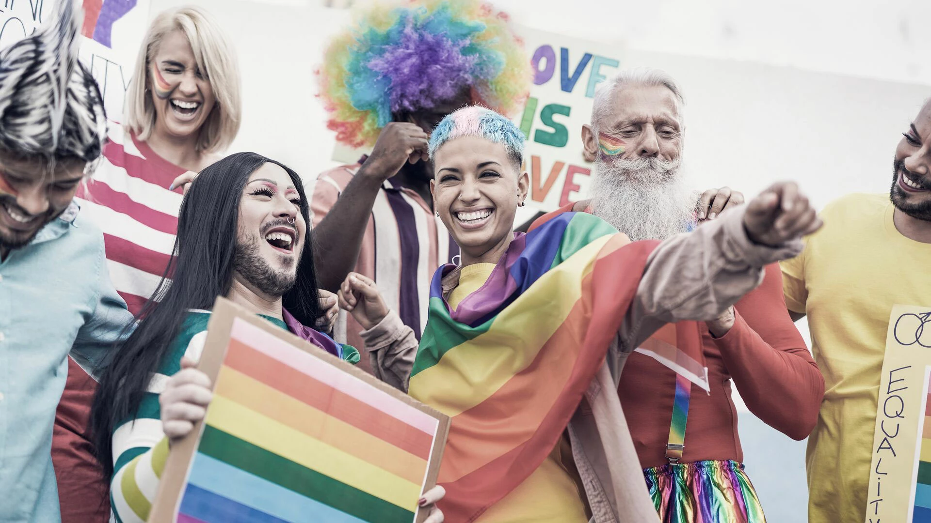 People from different generations having fun at Pride parade
