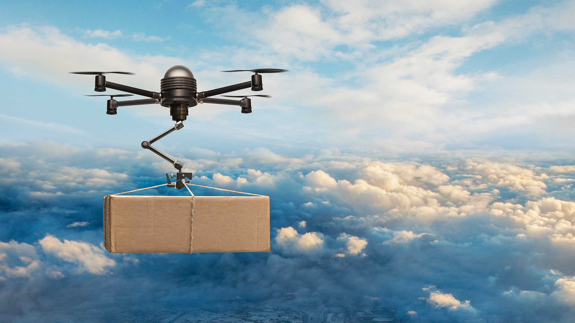 Drone delivering package over city Nordea On Your Mind Ecommerce The new normal 1920x1080.png