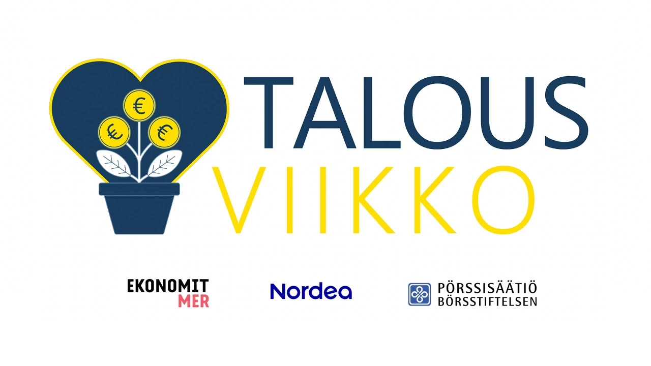 Talousviikon logo on sydämen ympäröimä kukkaruukku, josta kasvaa euroja kasvin kukkina