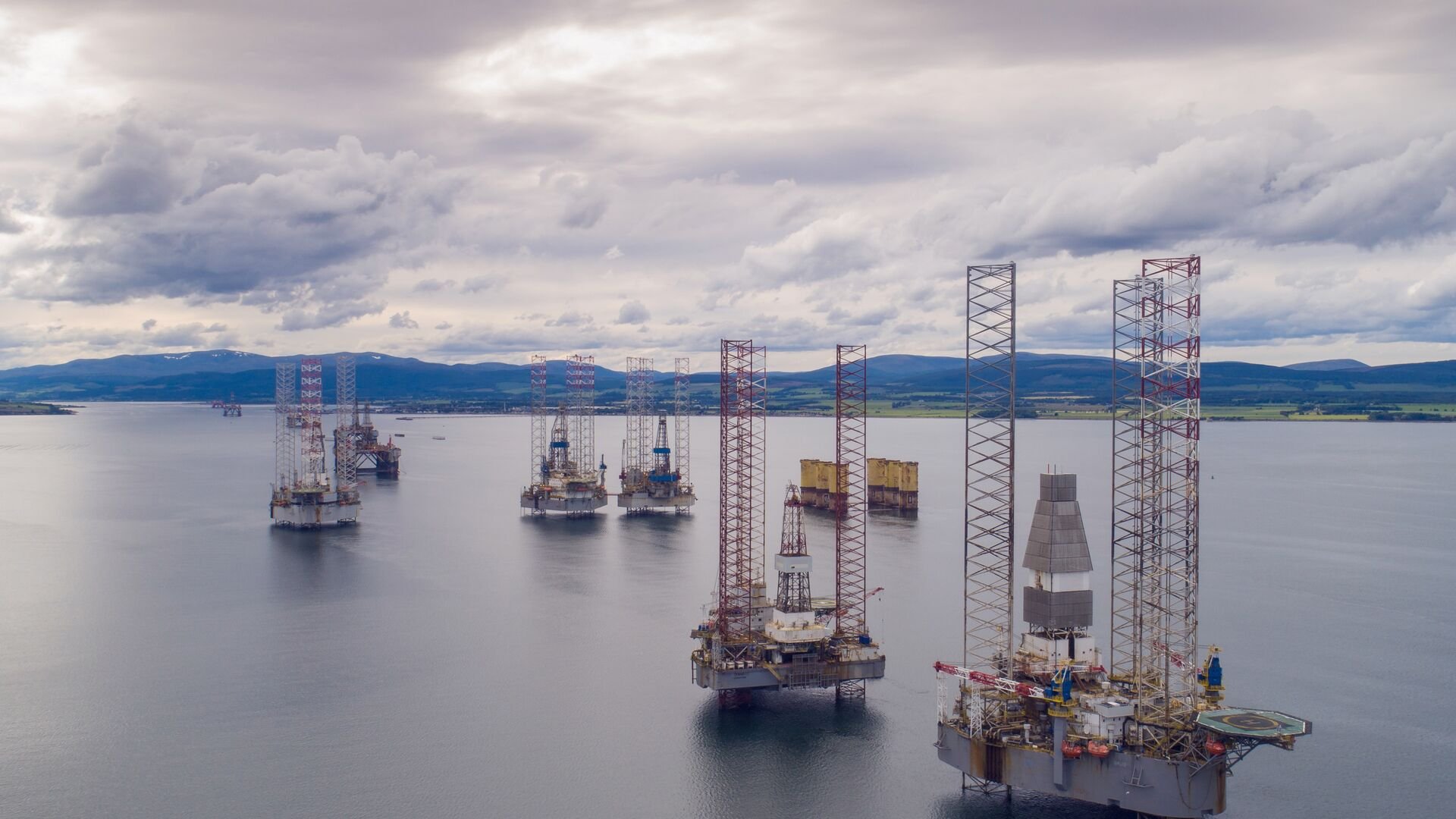 Offshore oil rigs in Scotland. 