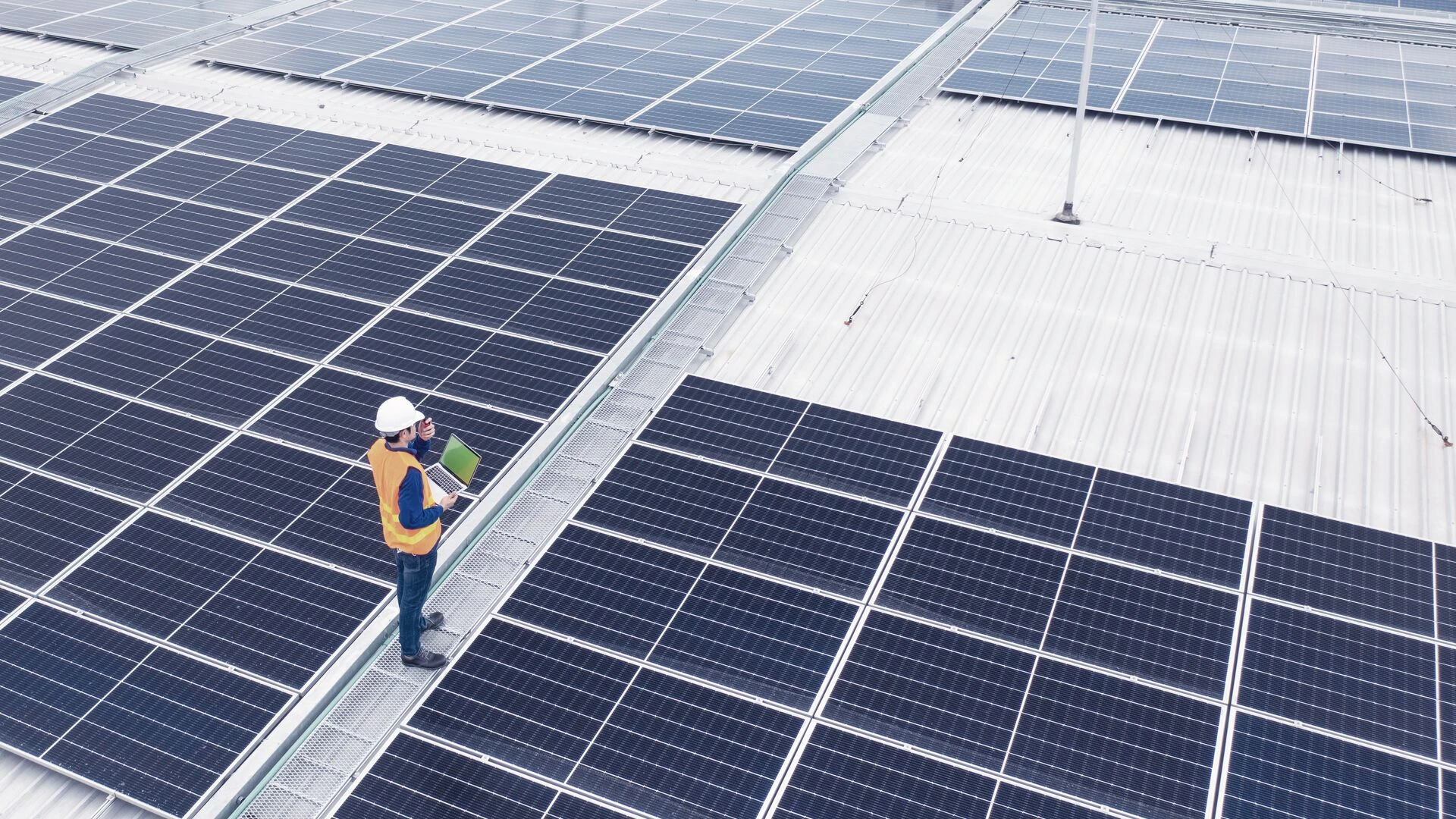 High angle view of solar power plant