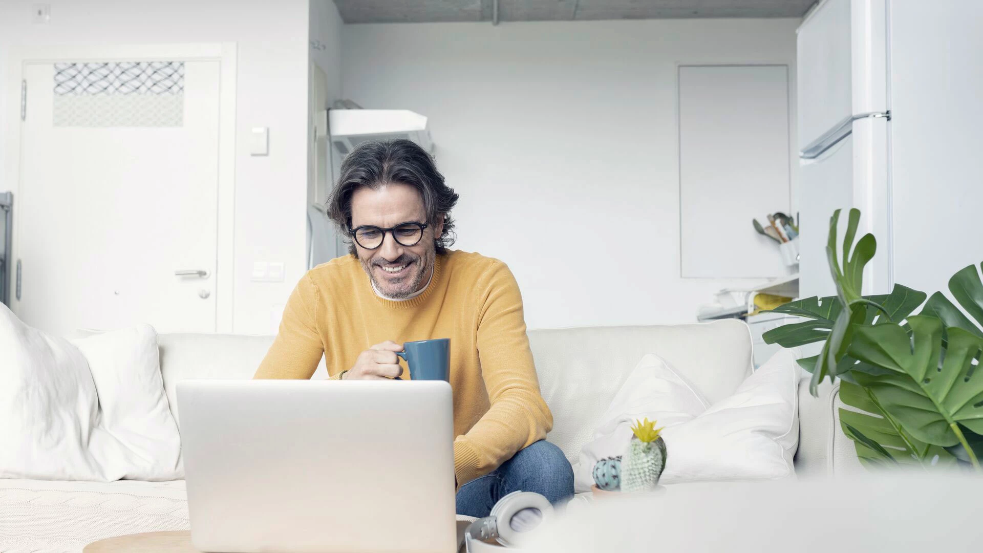 Happy man working from home