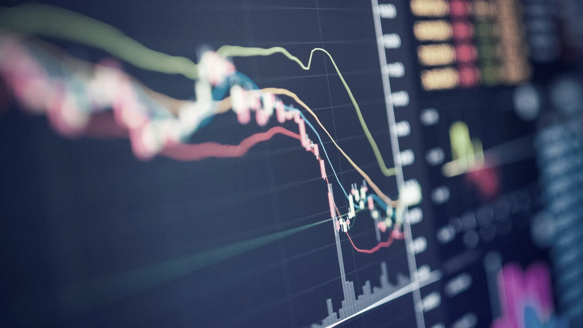 Business analysis stock graph showing market data. Currency risk affects all international companies.