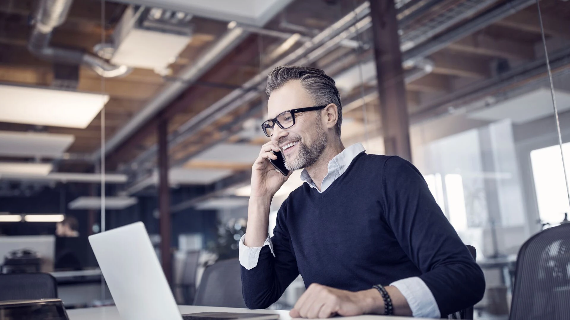 Businessman working in a new office