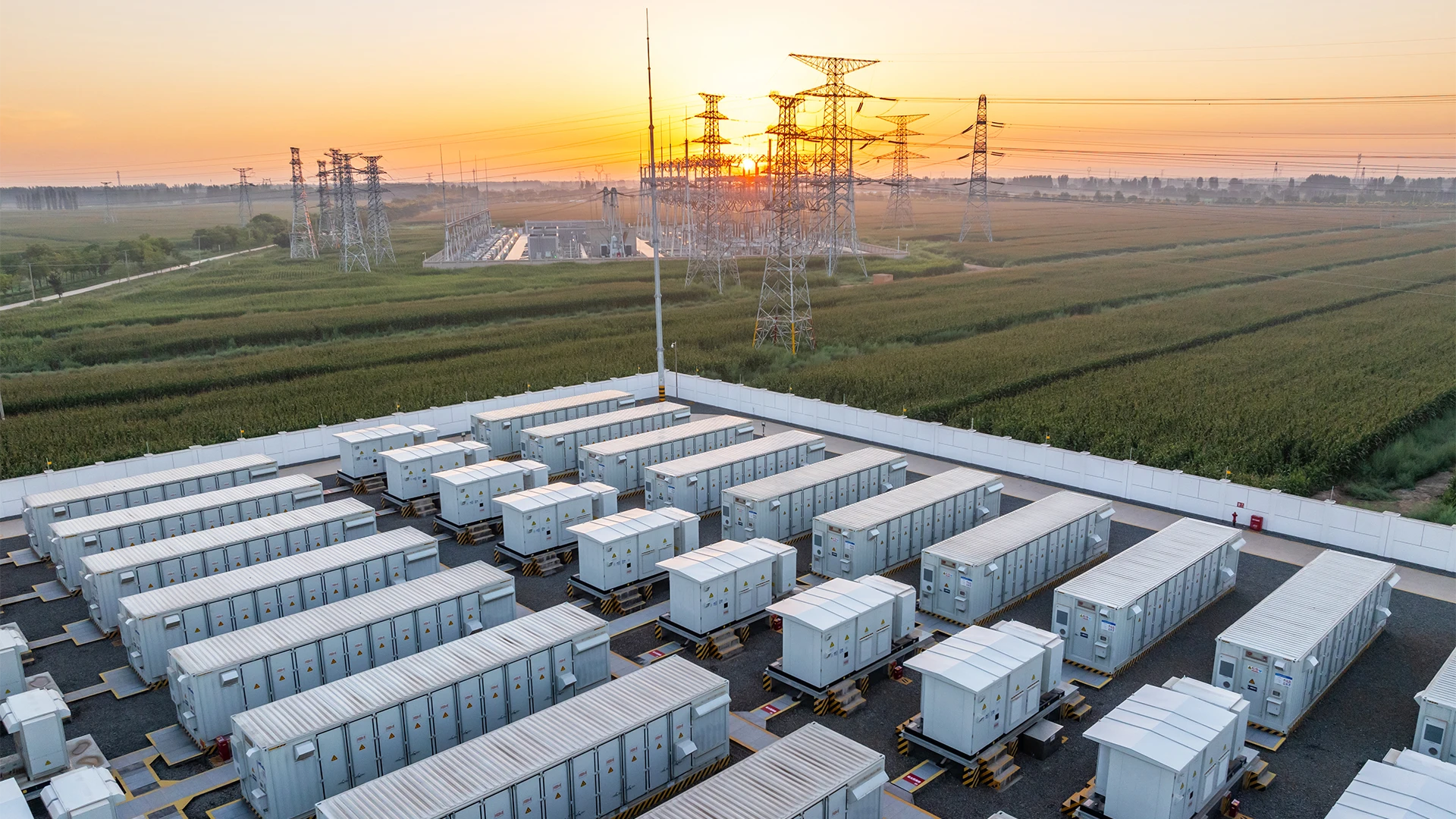 Energy storage power station in the sunrise