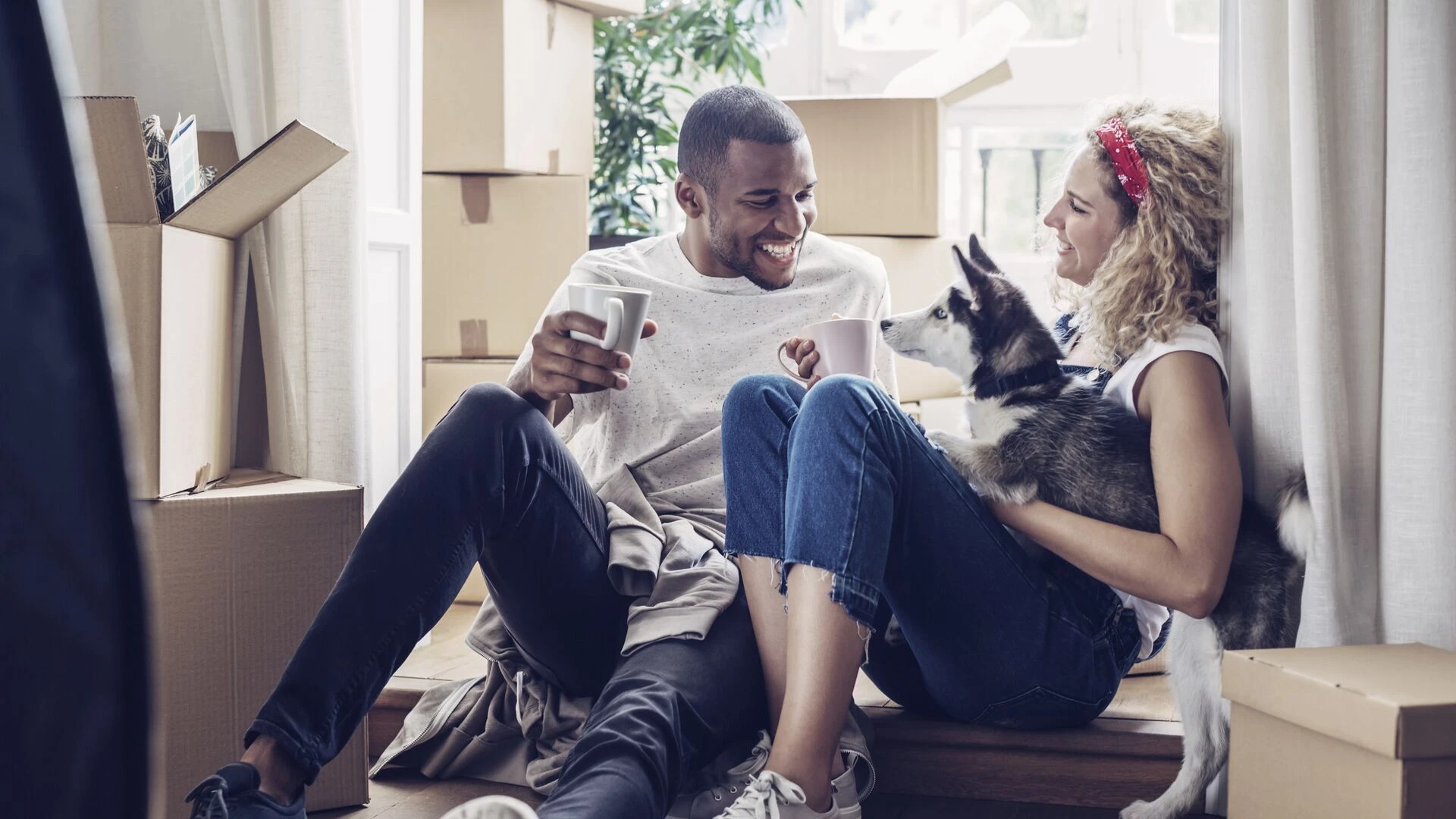 Happy couple with dog