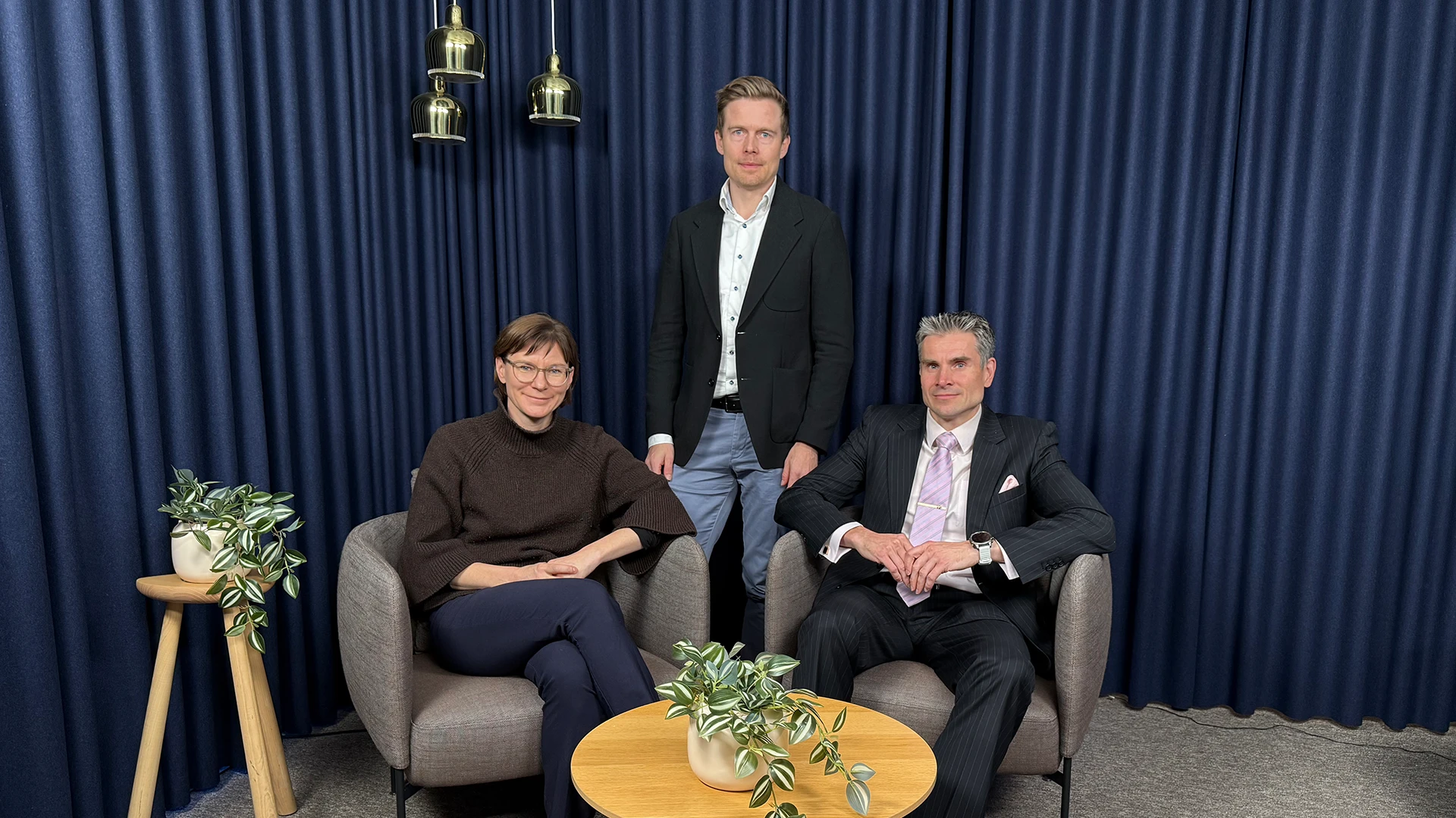 Tuuli Koivu, Juho Kostiainen and Jan Von Gerich in a studio