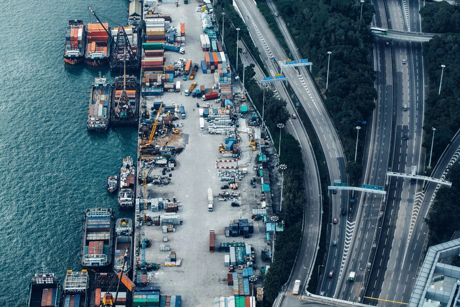 Busy container cargo ship terminal