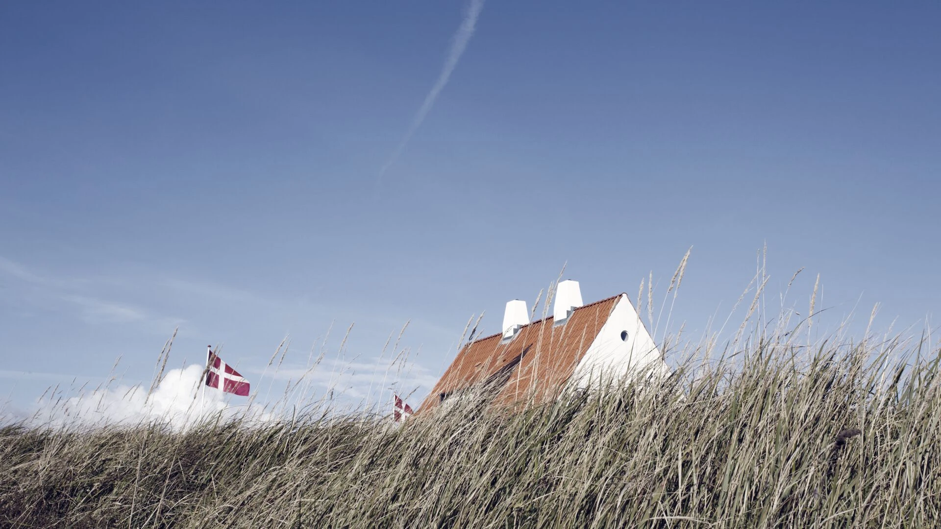 Danish country house with the Danish flag