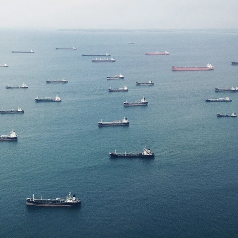 Industrial ships at sea