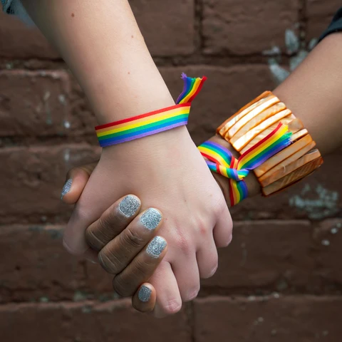Multiracial LGTBI couple holding hands