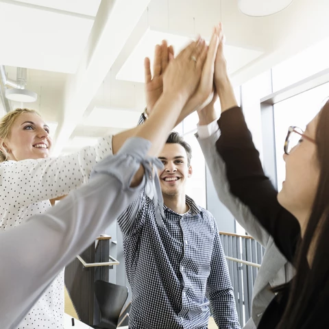Colleagues celebrating in an office