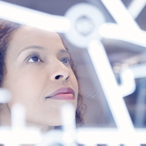 Woman-operating-digital-interface-technology