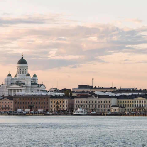 Sunset over Helsinki Cathedral in Finland