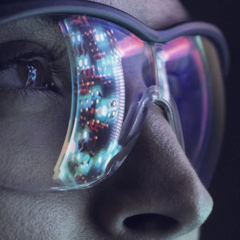 Reflection of a circuit board on glasses