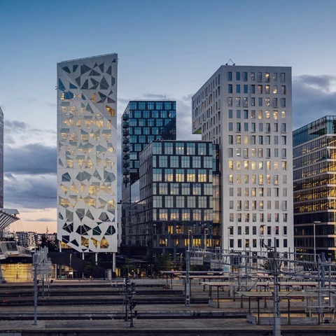 Oslo Norway modern skyline at sunset