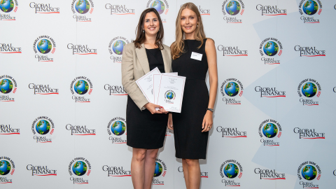 Ebba Ramel and Stella Mylläri of Nordea Sustainable Finance Advisory pick up Global Finance's Sustainable Finance Awards and Best Investment Bank Awards on behalf of Nordea, June 22 2022