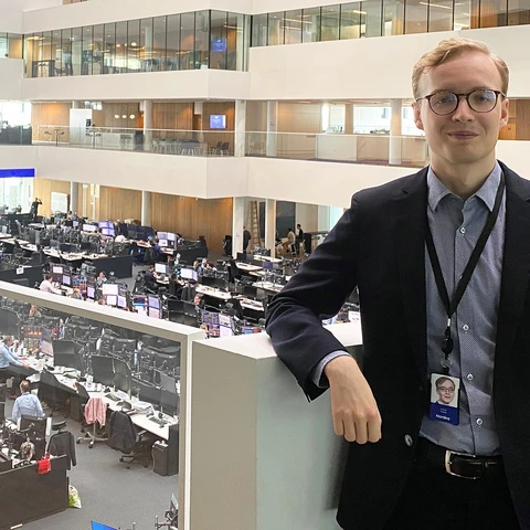 Joonas Karaila, Assistant Analyst, at Copenhagen office Trading floor