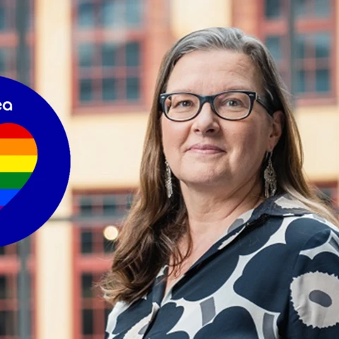 Johanna Bergström, Head of GBS People and Head of People Finland, with pride logo