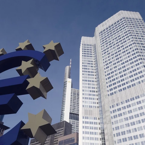 Giant euro sign ECB European Central Bank tower