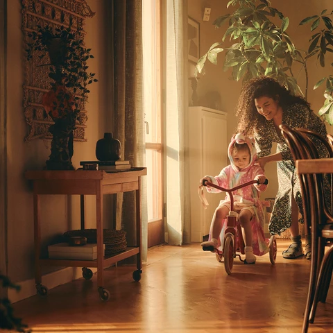 parent and child in apartement