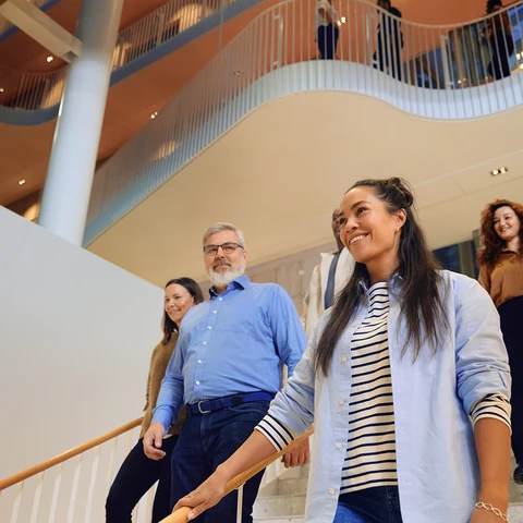 people walking down the stairs