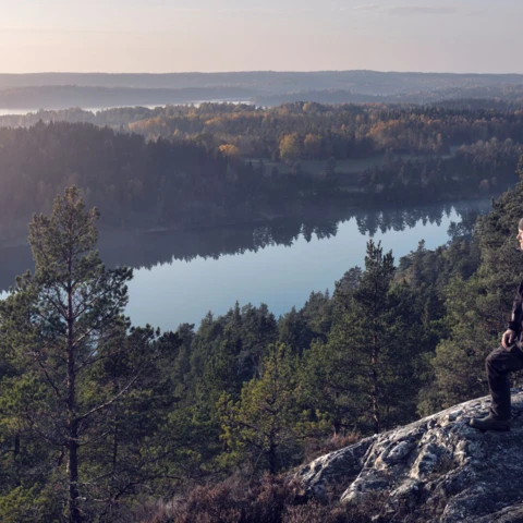 Hiker looking at view