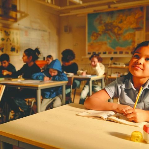 Girl in classroom table
